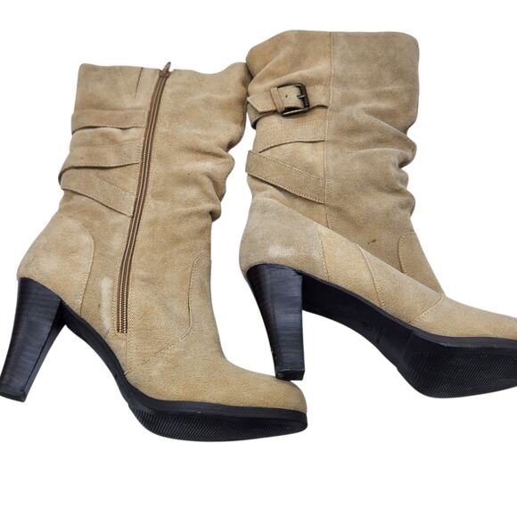 Kelly & Katie Tan Suede Ruched Heeled Boots – Size 9.5 / EU 40 - Western - Picture 6 of 9